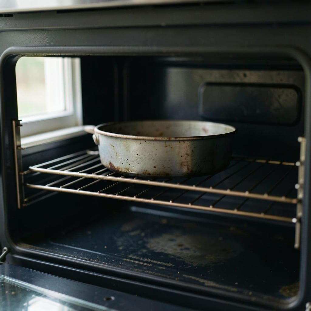 An ordinary home oven with one tin in it
